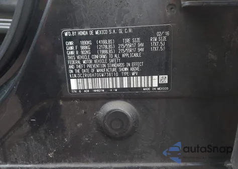 2016 Honda Hr-V Ex-L from USA, damaged, VIN 3CZRU6H70GM738110